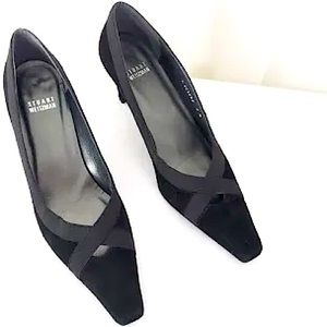 STUART WEITZMAN 100% Suede Cross Grain Ribbon Shoe-Size 9.5/2.5 Inch Heel/Black